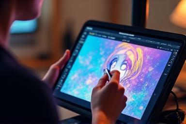 Animator working on a digital drawing tablet