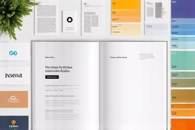 Branding style guide with color palettes and logos