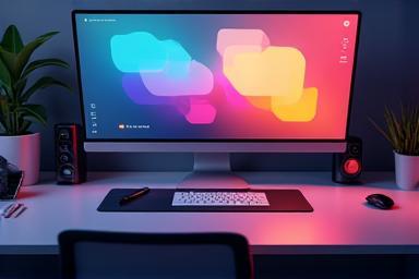 Graphic design workstation with abstract shapes